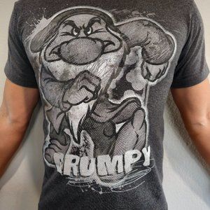 Disney Seven Dwarfs Short Sleeve Shirt Grumpy Gray White Size Small 34/36